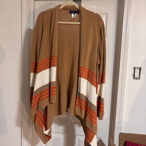 Jones New York Tan and Orange Striped Cardigan